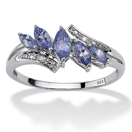 .76 TCW Marquise-Cut Genuine Purple Tanzanite Diamond Accent Platinum over .925 Silver Ring at PalmBeach Jewelry