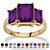 Emerald-Cut Simulated Birthstone 3-Stone Ring 18k Gold-Plated-102 at PalmBeach Jewelry