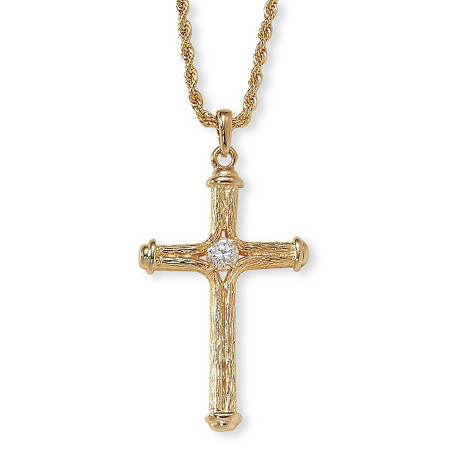 Crystal Decorative Cross Pendant Necklace in Yellow Gold Tone 24" at PalmBeach Jewelry