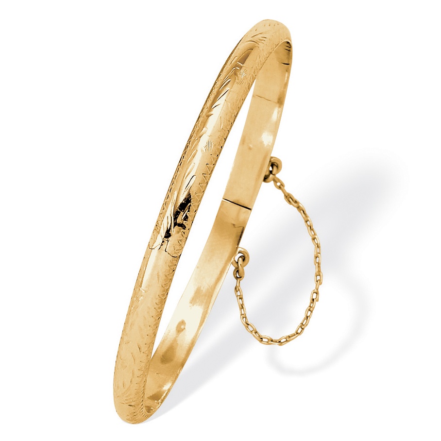 Etched Bangle Bracelet in 18k Yellow Gold Over .925 Sterling Silver 7