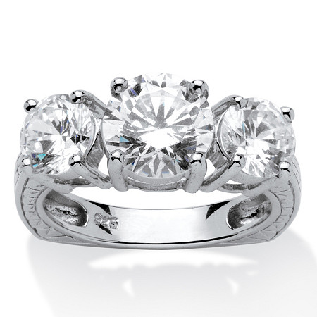 3.60 TCW Round Cubic Zirconia Platinum over Sterling Silver 3-Stone Bridal Engagement Ring at PalmBeach Jewelry