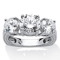 3.60 TCW Round Cubic Zirconia Platinum over Sterling Silver 3-Stone Bridal Engagement Ring