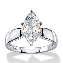2.48 TCW Marquise-Cut Cubic Zirconia Platinum over Sterling Silver Solitaire Bridal Engagement Ring