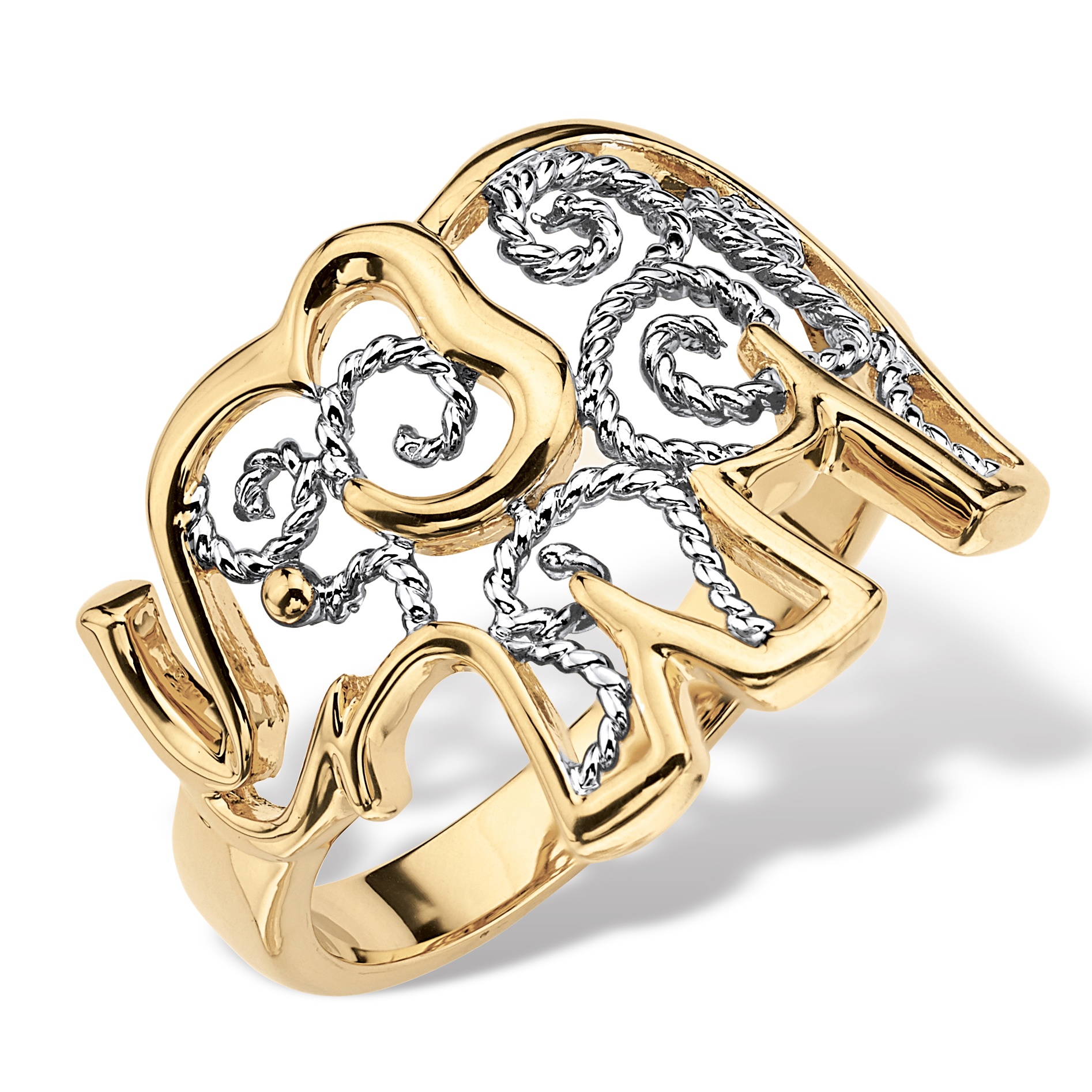 TwoTone 18k GoldPlated Elephant Filigree Ring at PalmBeach Jewelry
