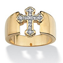 Round Cubic Zirconia Accent Cross Band in Yellow Gold Tone