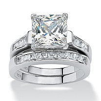 3.81 TCW Princess-Cut Cubic Zirconia Two-Piece Bridal Set in Platinum Plated Sterling Silver