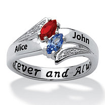 Marquise-Cut Personalized Simulated Birthstone and Diamond Accent Couple's Ring in .925 Sterling Silver