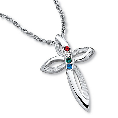 Simulated Birthstone Cross Platinum-Plated Pendant with 20" Chain at Direct Charge presents PalmBeach