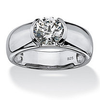 Men's 2 TCW Round Semi-Bezel-Set Cubic Zirconia Ring in Platinum over .925 Sterling Silver