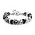 Round Black and White Crystal Silvertone Bali-Style Beaded Charm and Spacer Bracelet 8"-11 at PalmBeach Jewelry