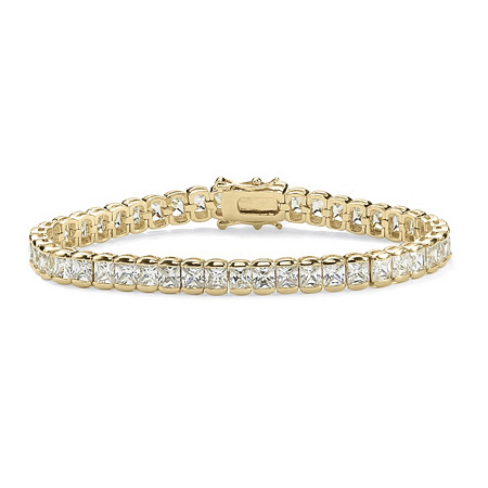 16.65 TCW Princess-Cut Cubic Zirconia Gold-Plated Straight Line Tennis Bracelet 7 1/2" at PalmBeach Jewelry