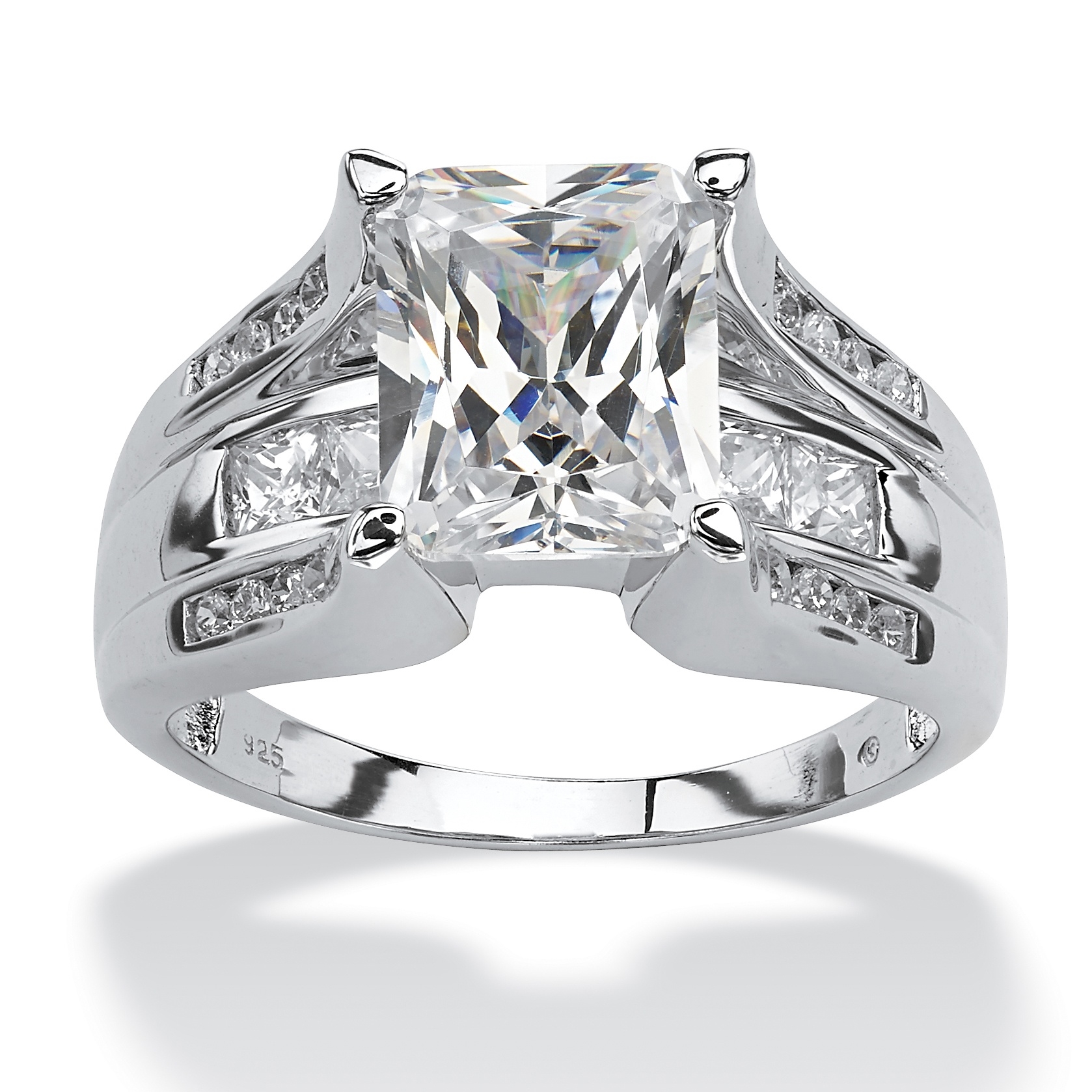 485 Tcw Emerald Cut Cubic Zirconia Ring In Platinum Over Sterling Silver At Palmbeach Jewelry