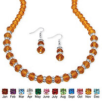 Beaded Simulated Birthstone Necklace and Earrings Set in Silvertone