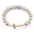 SETA JEWELRY Genuine Cultured Pearl and Crystal Horizontal Cross Stretch Bracelet in Yellow Gold Tone 8"-12 at Seta Jewelry
