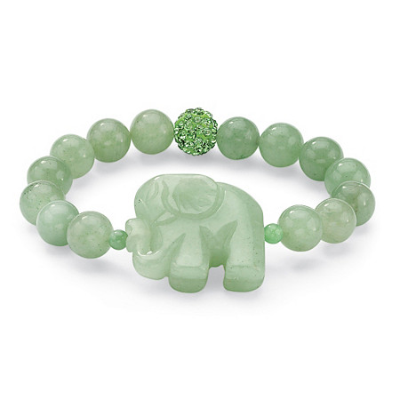 Green Agate Elephant and Simulated Emerald Beaded Stretch Bracelet 8" at PalmBeach Jewelry