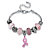 Breast Cancer Awareness Pink Crystal Bali-Style Half Beaded Bracelet Adjustable in Silvertone 8"-10"-15 at PalmBeach Jewelry