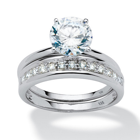 2.20 TCW Round Cubic Zirconia Wedding Ring Set in Platinum over Sterling Silver at Direct Charge presents PalmBeach