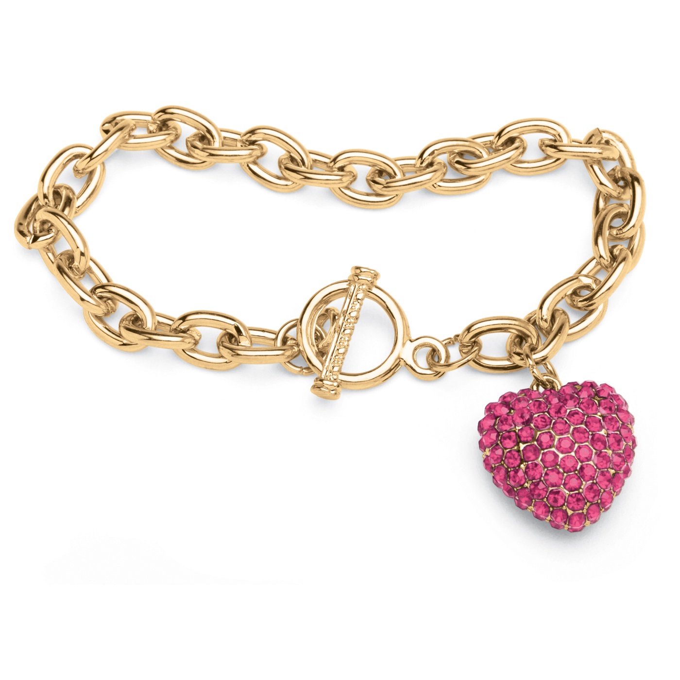 Crystal Heart Charm Birthstone Toggle Bracelet in Yellow Gold Tone at PalmBeach Jewelry