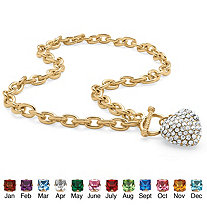 Crystal Heart Charm Simulated Birthstone Toggle Necklace in Yellow Gold Tone