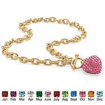 Crystal Heart Charm Simulated Birthstone Toggle Necklace in Yellow Gold Tone