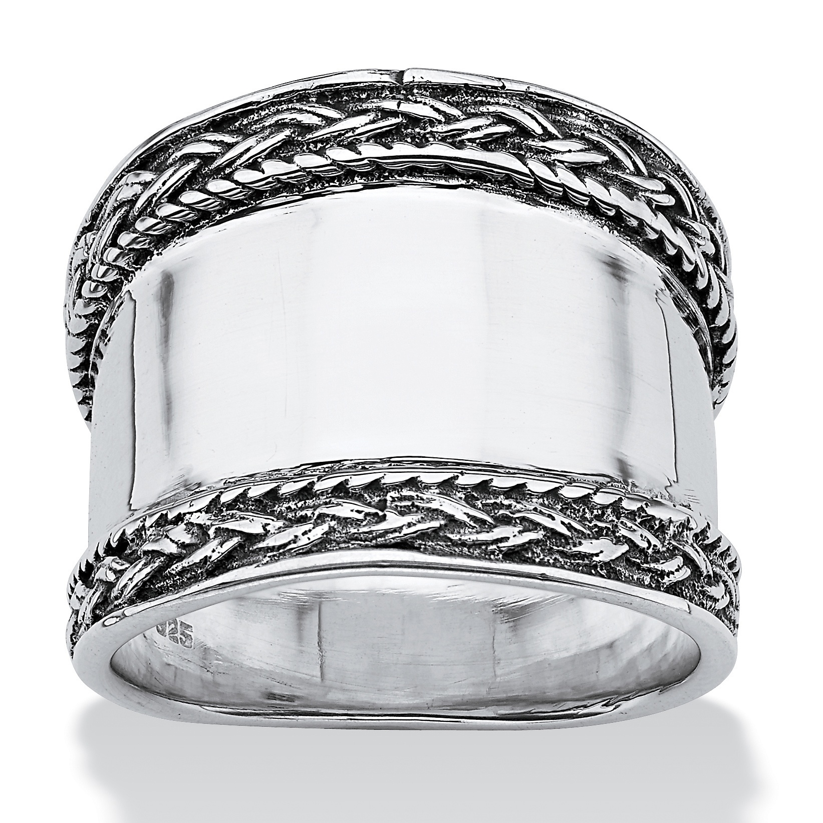 Cigar Band Style Ring with Braided Edge in Sterling Silver at PalmBeach Jewelry