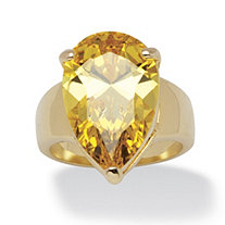 15.47 Carat Yellow Pear-Cut Cubic Zirconia Ring Gold-Plated