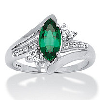 1.52 TCW Marquise-Cut Emerald Ring in Platinum over Sterling Silver