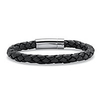 Men's Black Leather Bracelet with Stainless Steel Slip Lock Closure 10