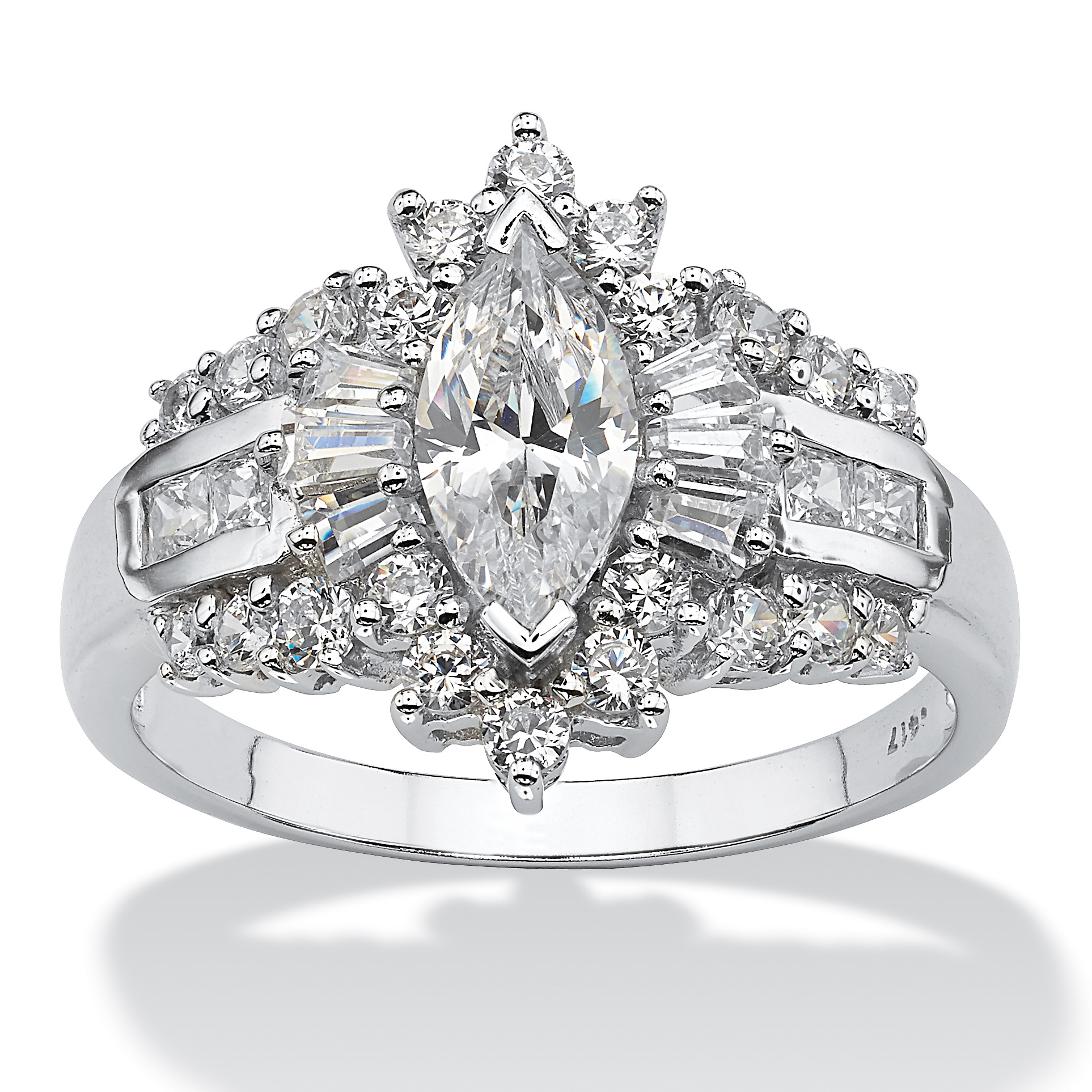 2.19 TCW MarquiseCut Cubic Zirconia With Round and Baguette Accents