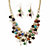 Multi-Color Genuine Agate Round Bead and Fringe Bib Necklace and Drop Earring Set in Gold Tone 18"-21"-11 at Direct Charge presents PalmBeach