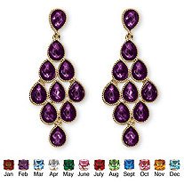Pear-Cut Simulated Birthstone Chandelier Earrings in Yellow Gold Tone