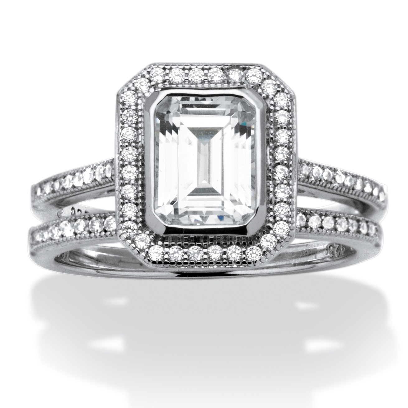 1.76 TCW Emerald-Cut Cubic Zirconia Platinum over Sterling Silver 2 ...