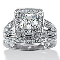 2.50 TCW Princess-Cut Cubic Zicronia 2-Piece Bridal Ring Set in Platinum over Sterling Silver