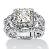 2.82 TCW Princess-Cut Cubic Zirconia Platinum over Sterling Silver 3-Piece Halo Bridal Ring Set