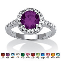Round Simulated Simulated Birthstone and Cubic Zirconia Halo Ring in Sterling Silver