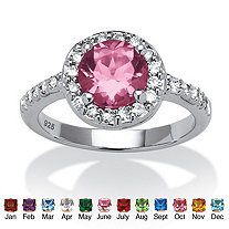 Round Simulated Simulated Birthstone and Cubic Zirconia Halo Ring in Sterling Silver