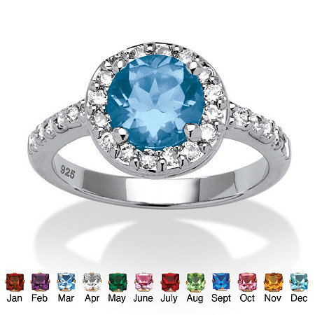 Round Simulated Simulated Birthstone and Cubic Zirconia Halo Ring in Sterling Silver at PalmBeach Jewelry