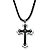 Men's Cross Pendant and Cord Necklace in Stainless Steel and Black IP Stainless Steel 30" - 33"-11 at PalmBeach Jewelry