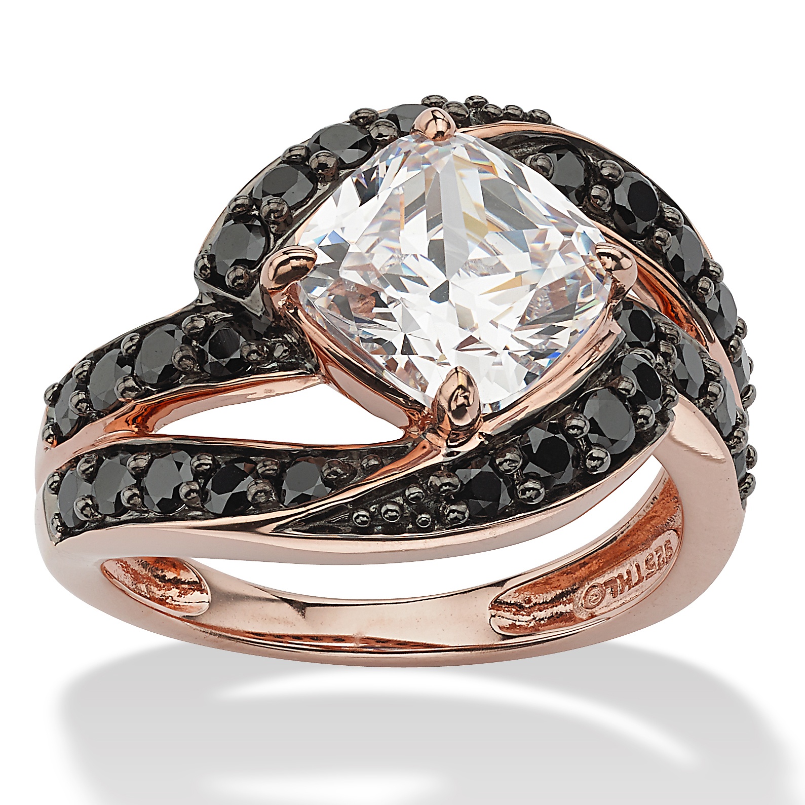 2.45 TCW CushionCut Cubic Zirconia and Black Cubic Zirconia Ring in