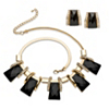 Related Item Checkerboard-Cut Black Crystal Vintage-Inspired Necklace and Earring Set in Gold Tone 18