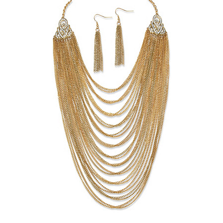 2 Piece Multi-Chain Jewelry Necklace and Earrings Set in Yellow Gold Tone 22"-25" at PalmBeach Jewelry