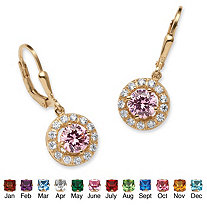 SETA JEWELRY Simulated Birthstone Halo Drop Earrings in Gold-Plated Sterling Silver