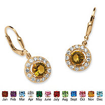 SETA JEWELRY Simulated Birthstone Halo Drop Earrings in Gold-Plated Sterling Silver