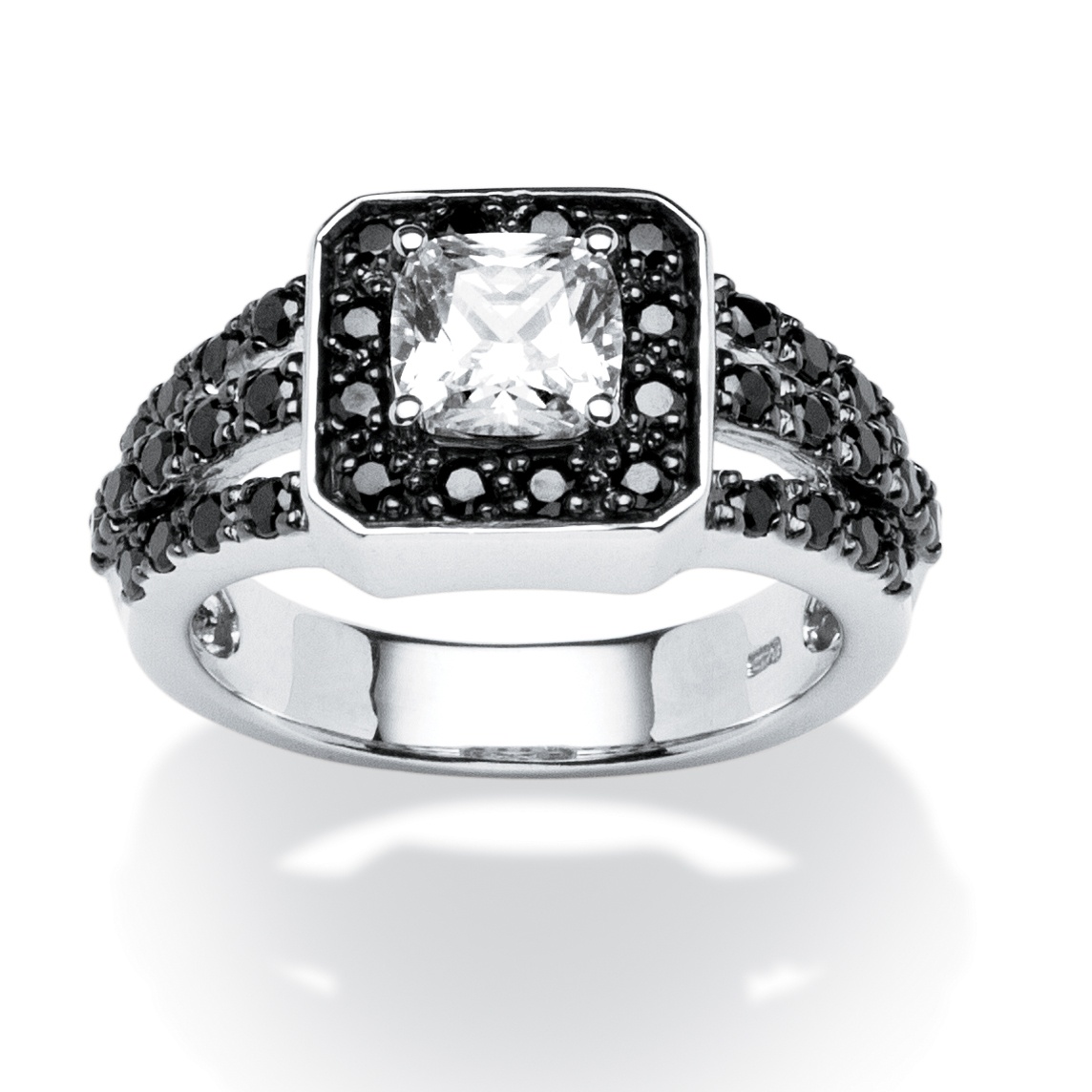 1.72 TCW Black and White Cubic Zirconia Ring in Platinum over Sterling ...