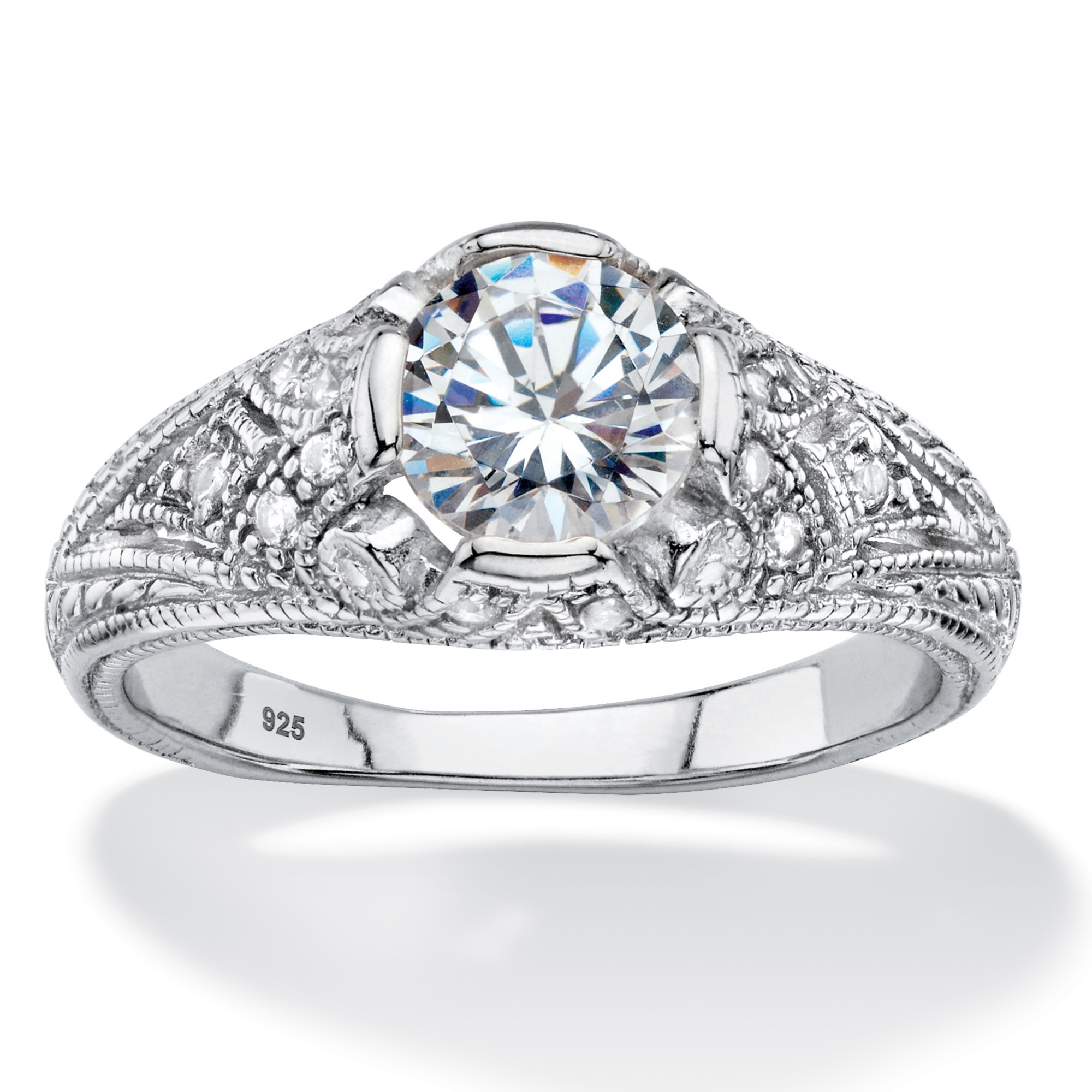 Tcw Round Cubic Zirconia Vintage Style Ring In Sterling Silver At Palmbeach Jewelry