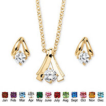 Round Simulated Birthstone Solitaire Necklace and Earring Set in Goldtone 18"