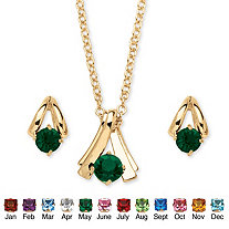 Round Simulated Birthstone Solitaire Necklace and Earring Set in Goldtone 18"
