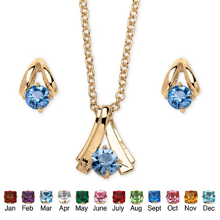 Round Simulated Birthstone Solitaire Necklace and Earring Set in Goldtone 18" at PalmBeach Jewelry