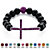 SETA JEWELRY Genuine Onyx Beaded Horizontal Cross Simulated Birthstone Stretch Bracelet in Silvertone 8"-102 at Seta Jewelry