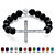 SETA JEWELRY Genuine Onyx Beaded Horizontal Cross Simulated Birthstone Stretch Bracelet in Silvertone 8"-104 at Seta Jewelry